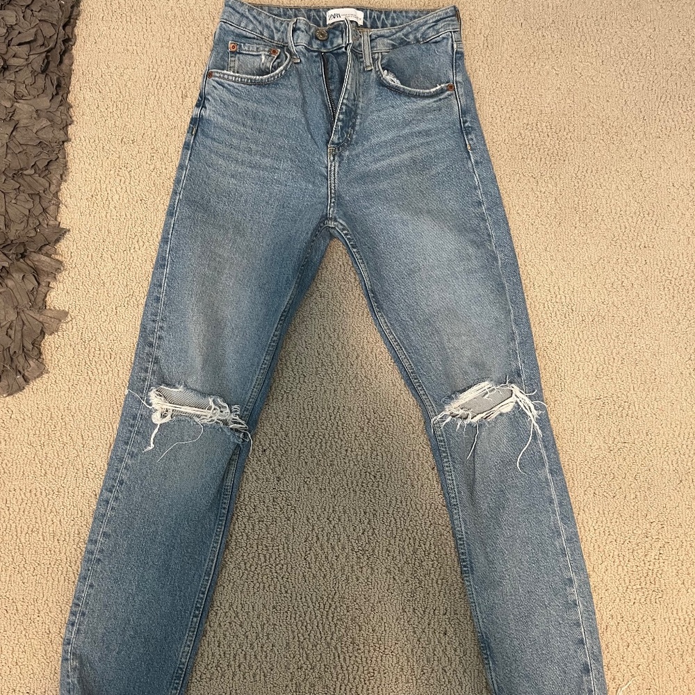 Zara medium wash straight leg jeans